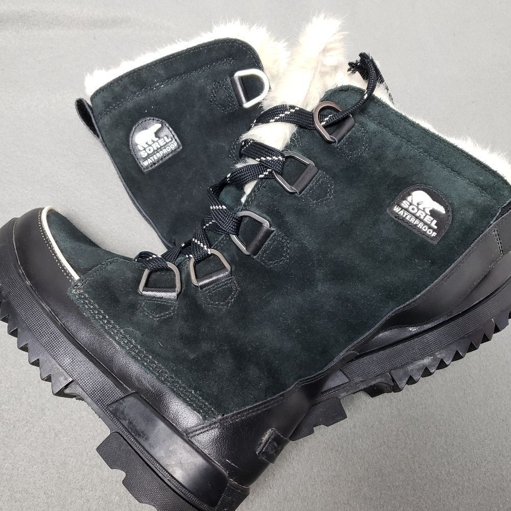 SOREL Tivoli IV Tall Waterproof Boot Suede Mid Calf Lace-Up Snow Boots Black - Picture 2 of 16